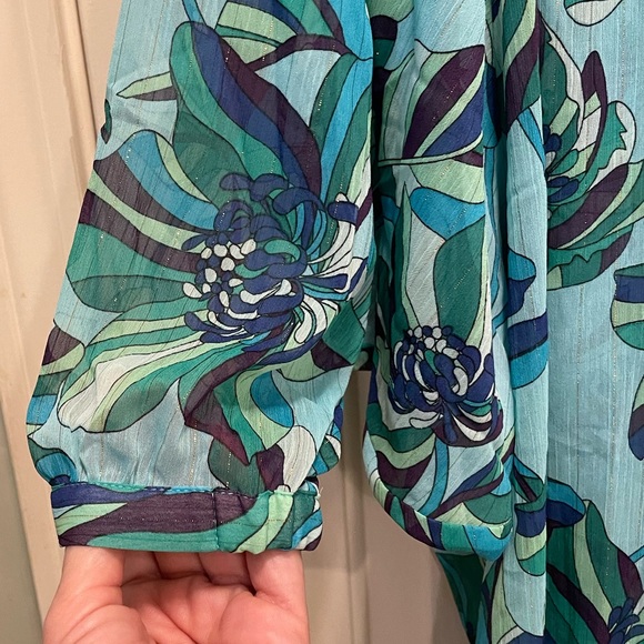 NEW $110 Badgley Mischka aqua swim cover up blue flowy semi sheer size medium - Picture 5 of 6